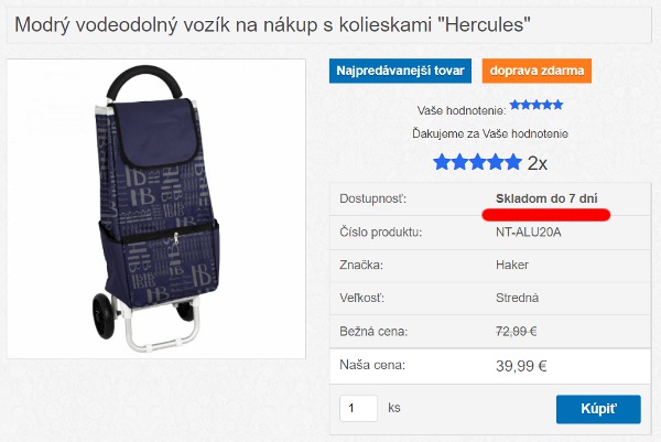 Dostupnosť nákupné tašky